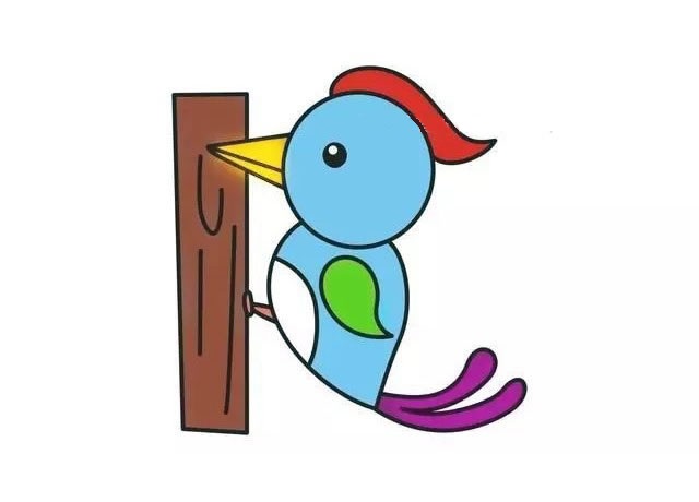 啄木鸟简笔画带颜色