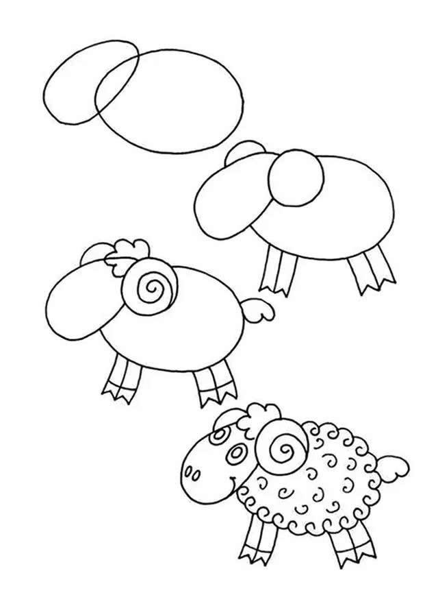 教你用椭圆形画一只简单的小羊