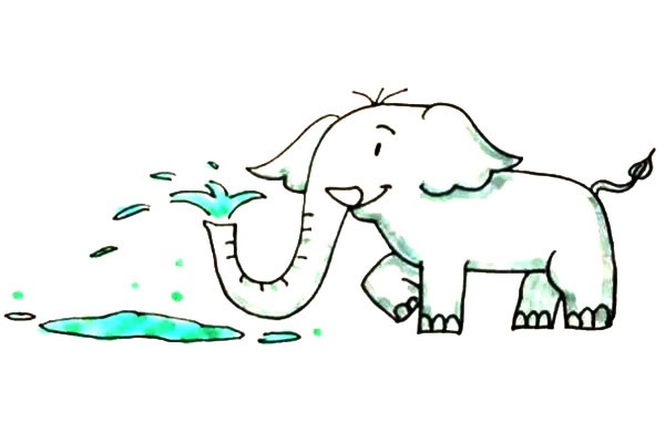 喷水的大象简笔画步骤