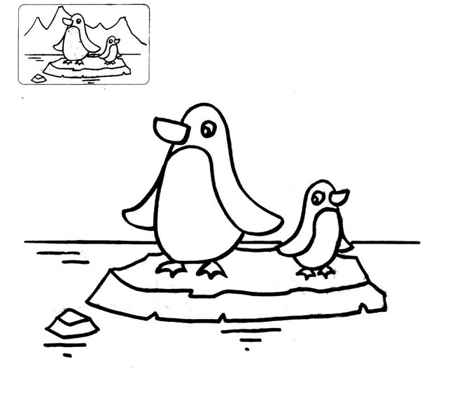 浮冰上的企鹅简笔画