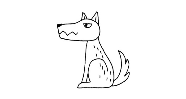 步骤五:画出短毛和翘起的尾巴分享一组狼的简笔画