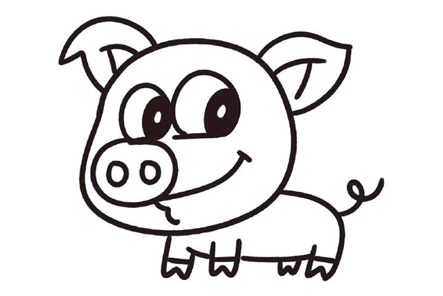 带颜色的可爱小猪简笔画教程