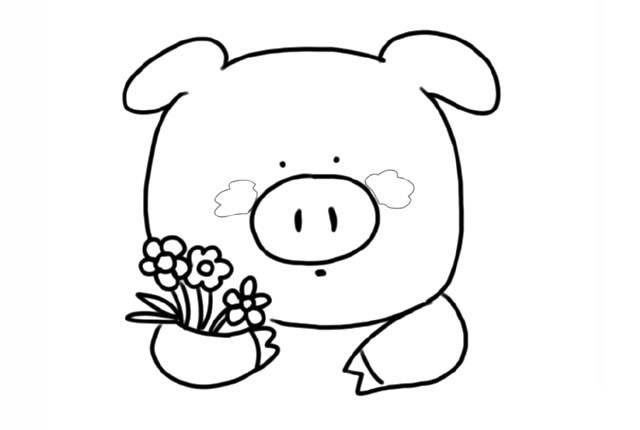 拿着花的可爱小猪简笔画