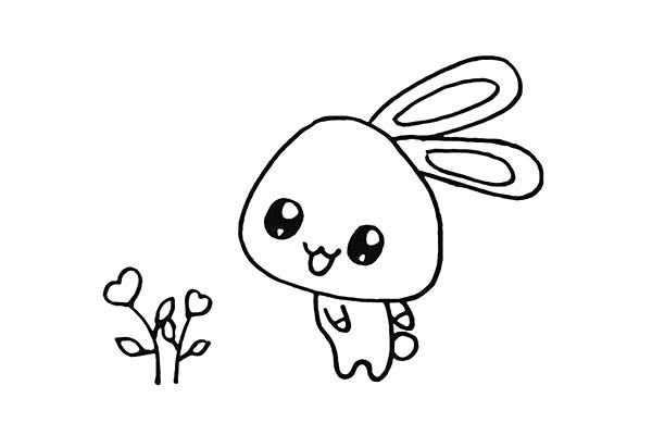 喜爱小花的兔子简笔画