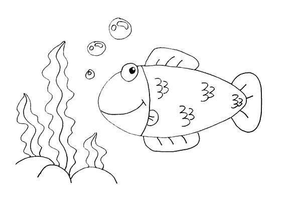 海草和小鱼卡通简笔画教程