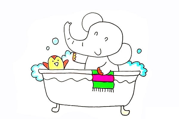 洗澡的大象简笔画步骤