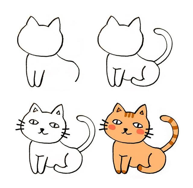 涂色的可爱小猫简笔画画法