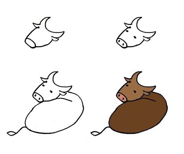 不同形态的小牛简笔画大全