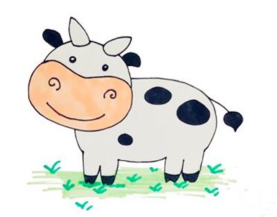 草地上的奶牛简笔画步骤