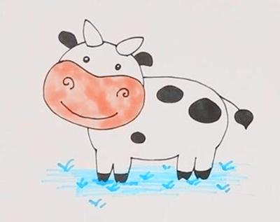 草地上的奶牛简笔画步骤