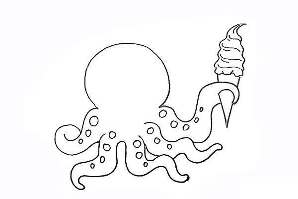 拿着冰激凌的章鱼简笔画