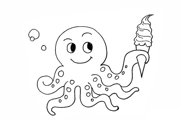 拿着冰激凌的章鱼简笔画
