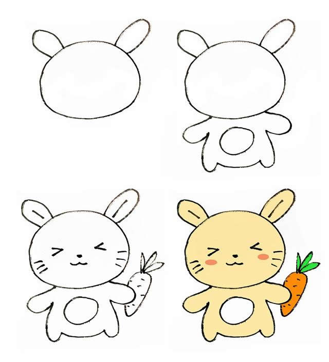 拿着胡萝卜的卡通小兔子简笔画