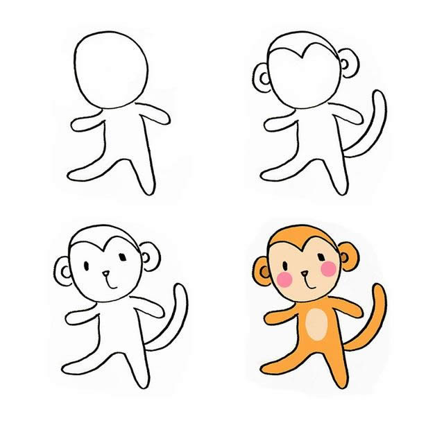 卡通小猴子简笔画步骤
