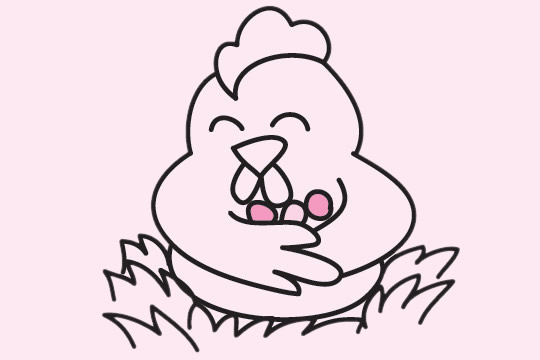 抱着鸡蛋的卡通母鸡简笔画