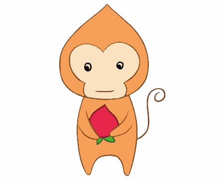 抱着桃子的卡通猴子简笔画