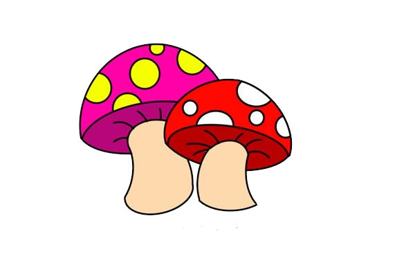 简单漂亮的彩色蘑菇儿童画